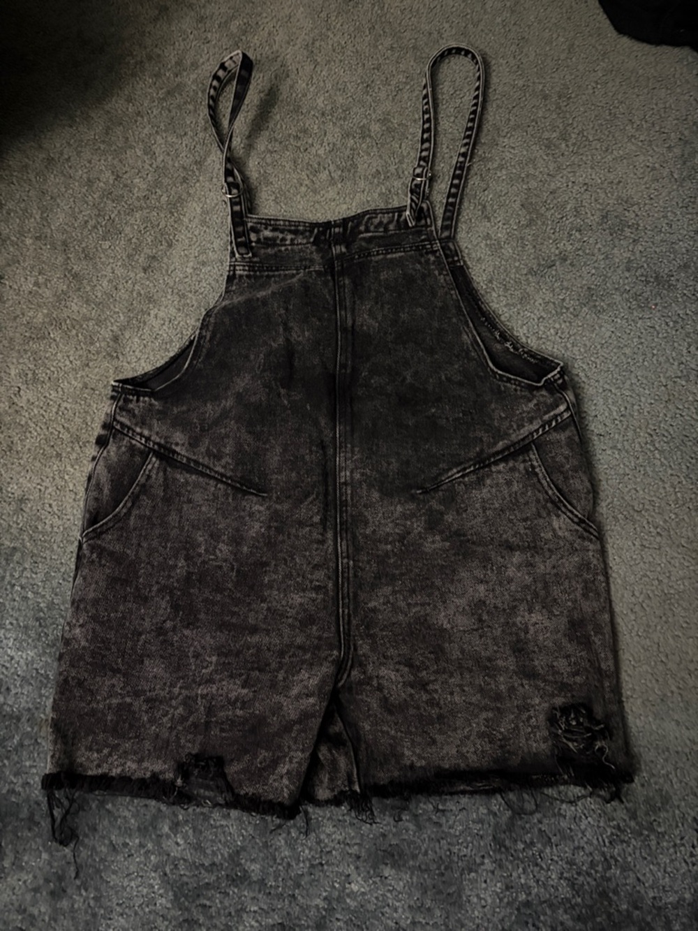 POL Black Washed Denim Short Overalls